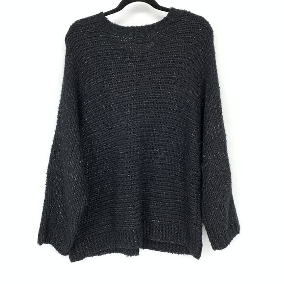 Sen Pullover Boatneck Sweater Womens Size 2 US Medium Black Silver Metallic - Picture 2 of 6